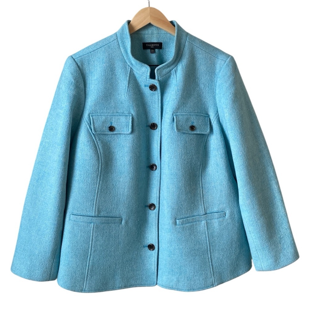Talbots Women’s Plus Wool Band-Collar Light Blue Long Sleeve Jacket Size 22W
